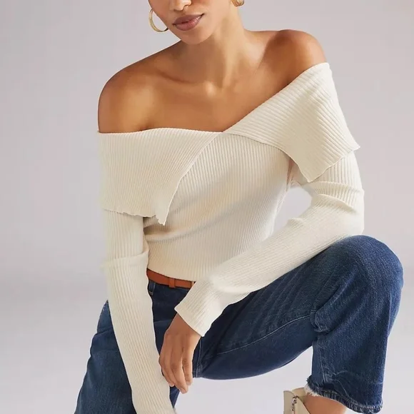 NWT Anthropologie Collared Off Shoulder Top XL - Picture 5 of 5